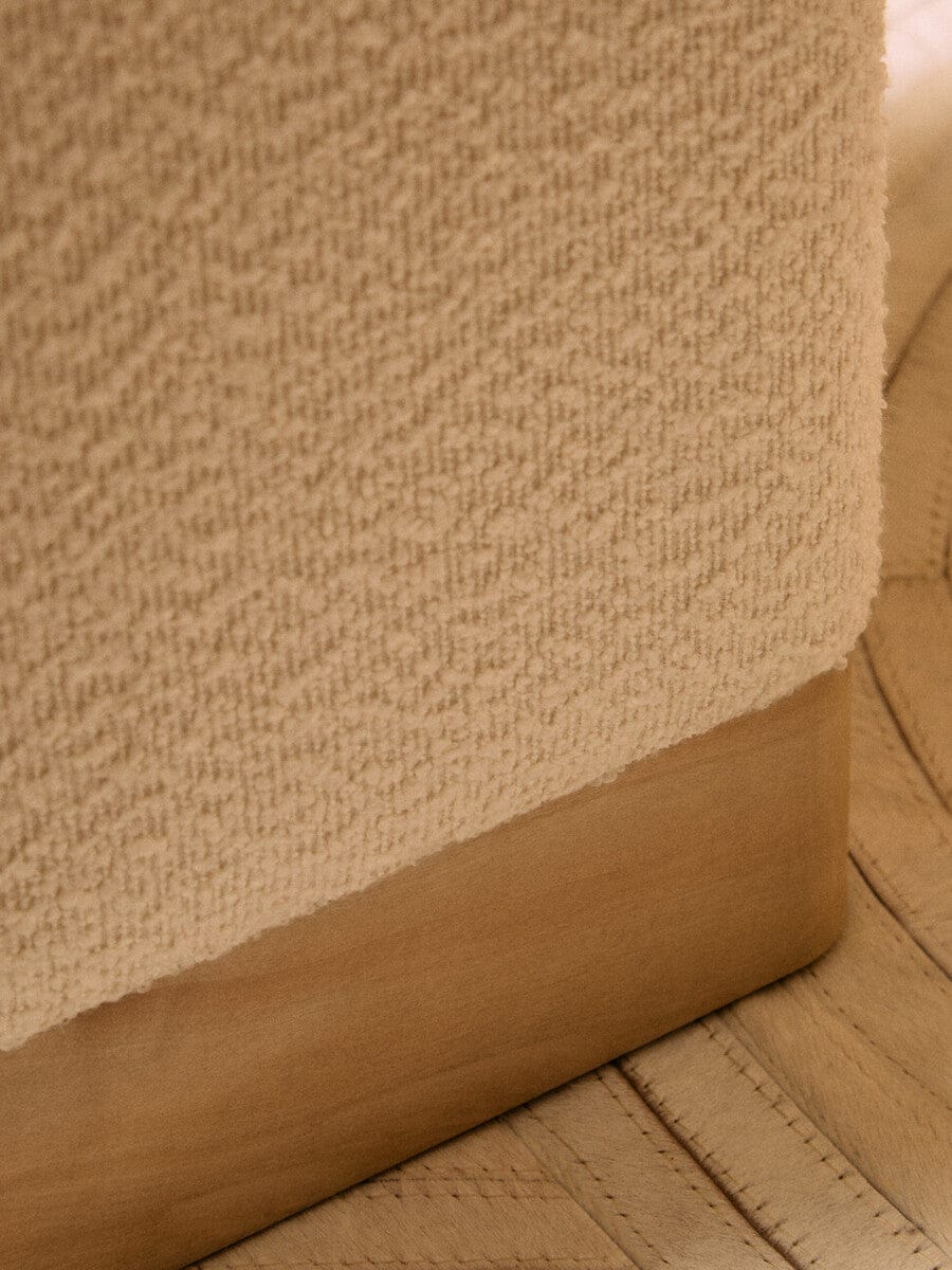 Hamilton Interiors Living Mota Burl Wood And Cream Boucle Sqaure Stool House of Isabella UK