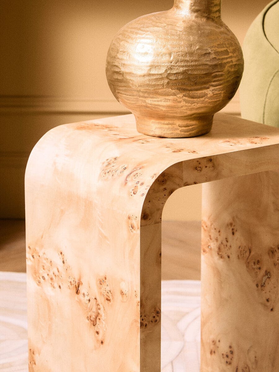 Hamilton Interiors Living Mota Burl Wood Design Curved Side Table House of Isabella UK