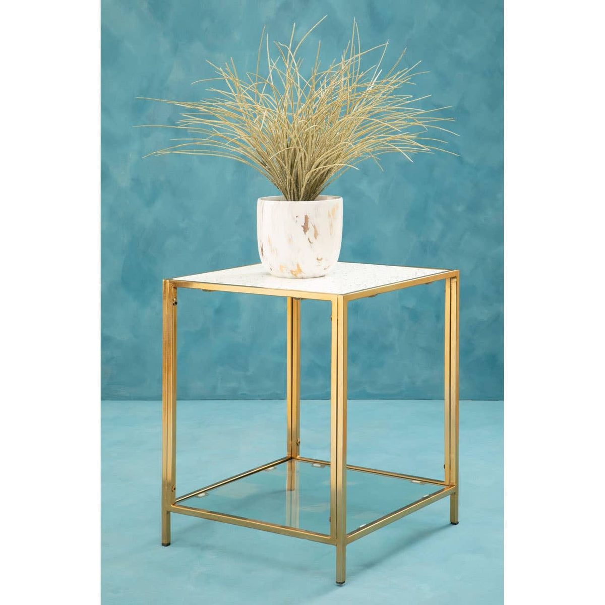 Hamilton Interiors Living Novi Glass Top And Gold Frame Side Table House of Isabella UK