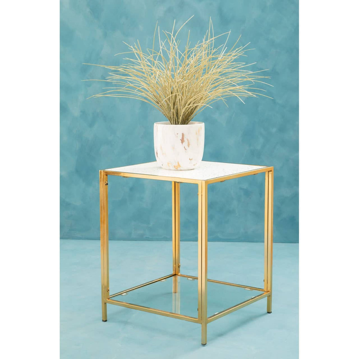 Hamilton Interiors Living Novi Glass Top And Gold Frame Side Table House of Isabella UK