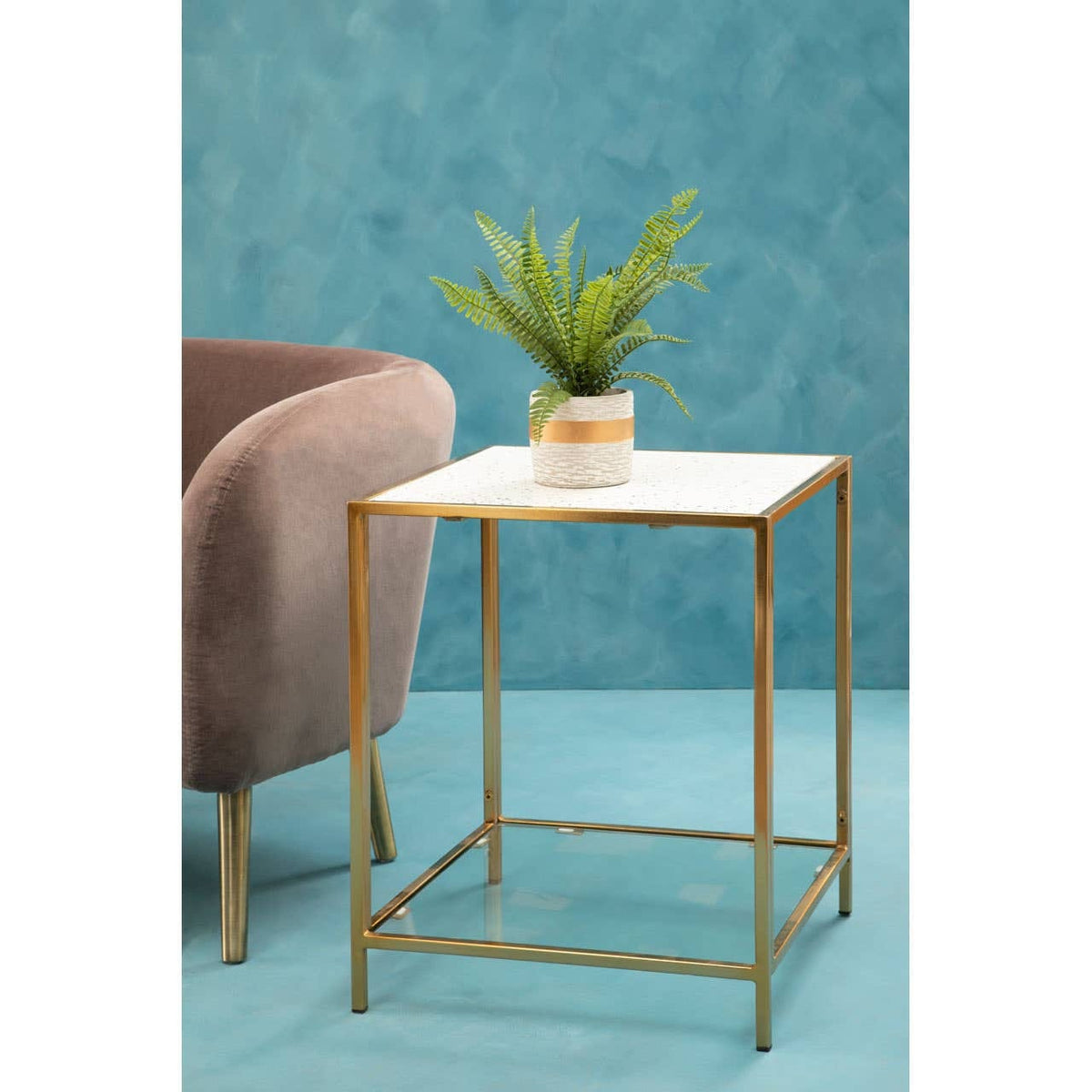 Hamilton Interiors Living Novi Glass Top And Gold Frame Side Table House of Isabella UK