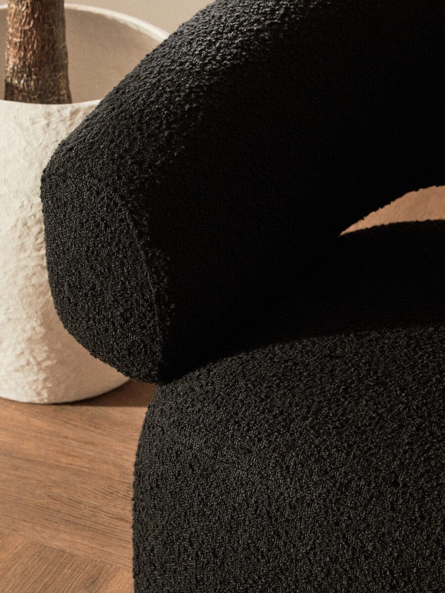 Hamilton Interiors Living Oliveto Black Boucle Curved Swivel Armchair House of Isabella UK