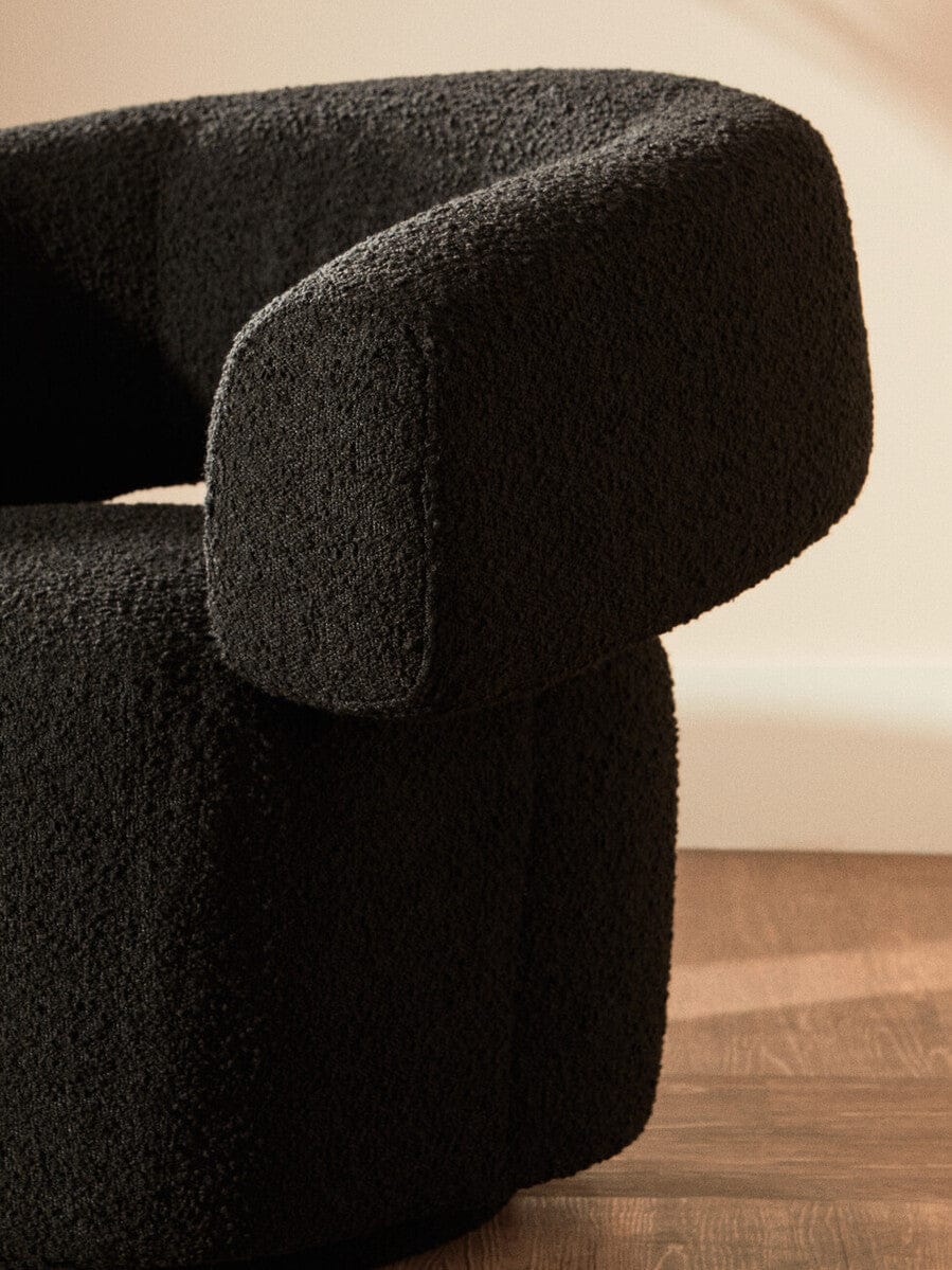 Hamilton Interiors Living Oliveto Black Boucle Curved Swivel Armchair House of Isabella UK