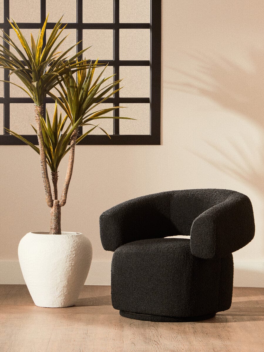 Hamilton Interiors Living Oliveto Black Boucle Curved Swivel Armchair House of Isabella UK