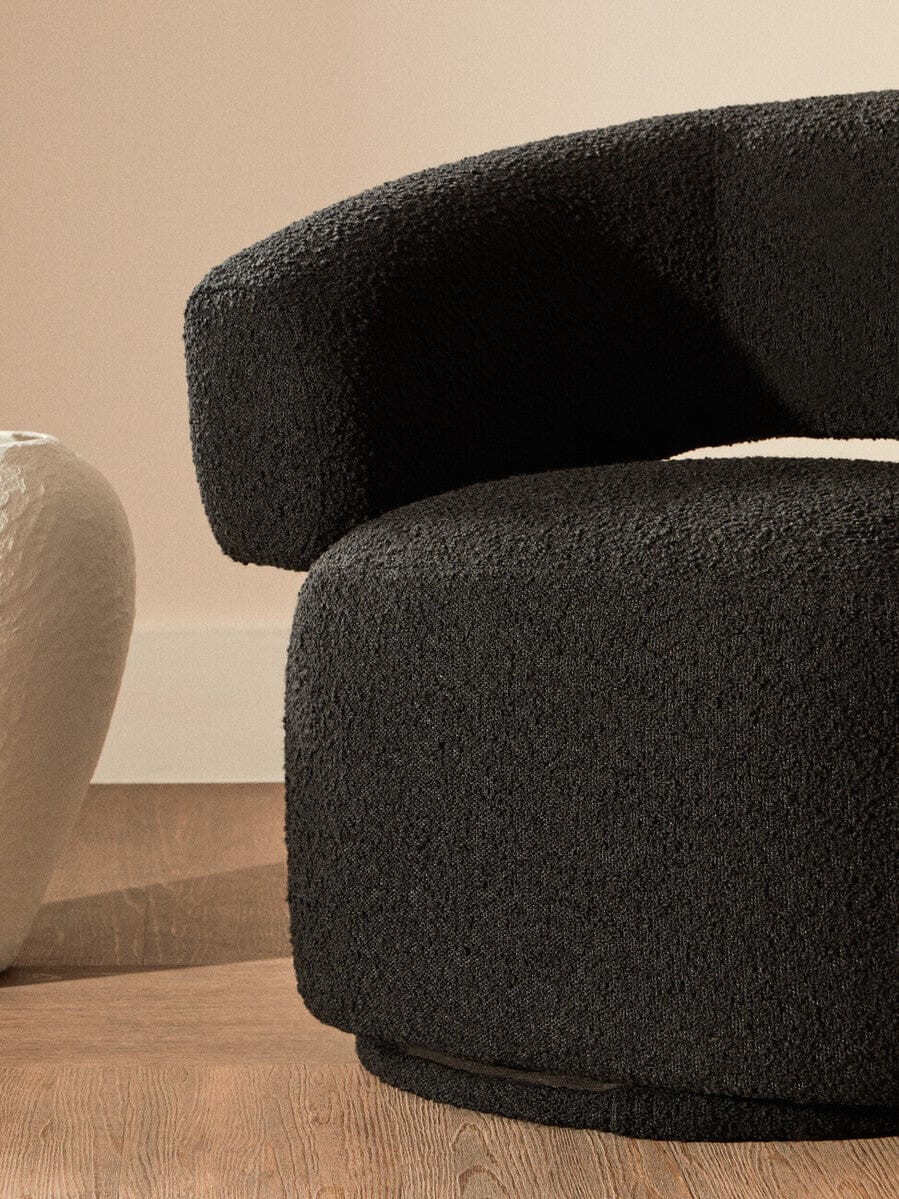 Hamilton Interiors Living Oliveto Black Boucle Curved Swivel Armchair House of Isabella UK