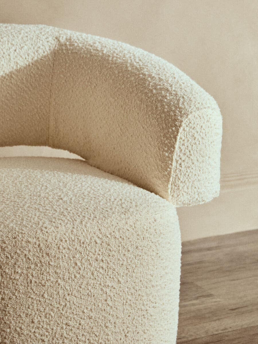Hamilton Interiors Living Oliveto Ivory Boucle Curved Swivel Armchair House of Isabella UK
