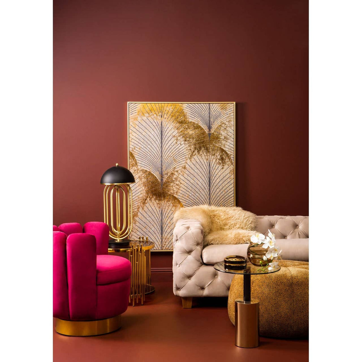 Hamilton Interiors Living Ophelia 3 Seat Beige Velvet Sofa House of Isabella UK