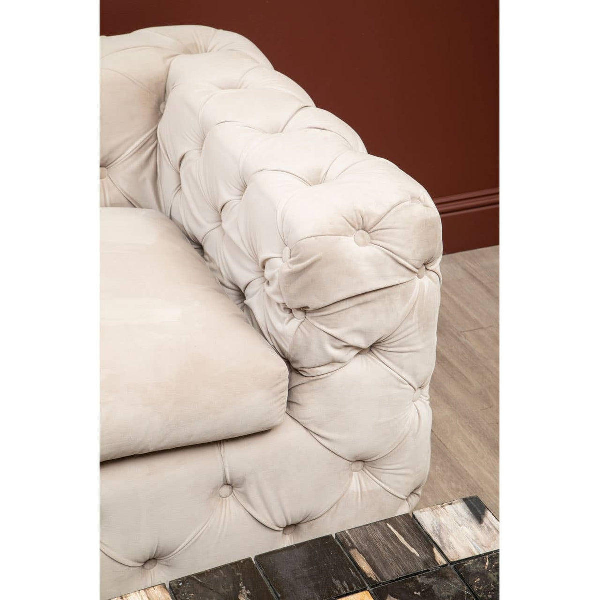 Hamilton Interiors Living Ophelia 3 Seat Beige Velvet Sofa House of Isabella UK