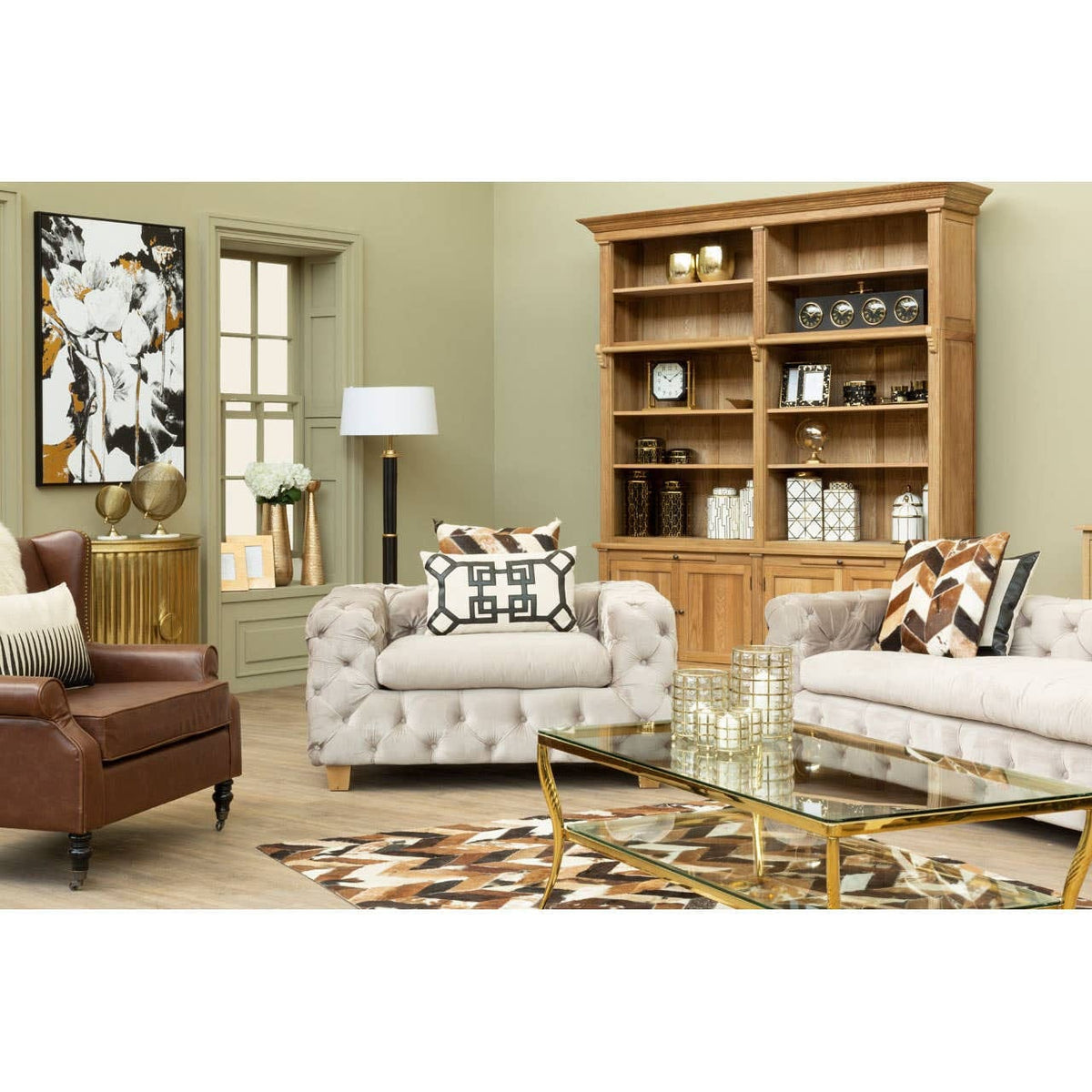 Hamilton Interiors Living Ophelia 3 Seat Beige Velvet Sofa House of Isabella UK