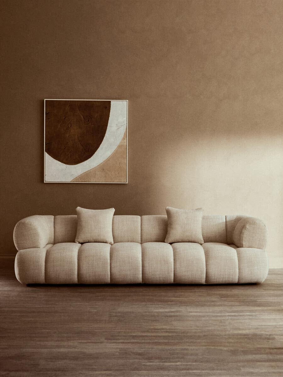 Hamilton Interiors Living Ordona Cream Linen 3 Seater Curved Sofa House of Isabella UK