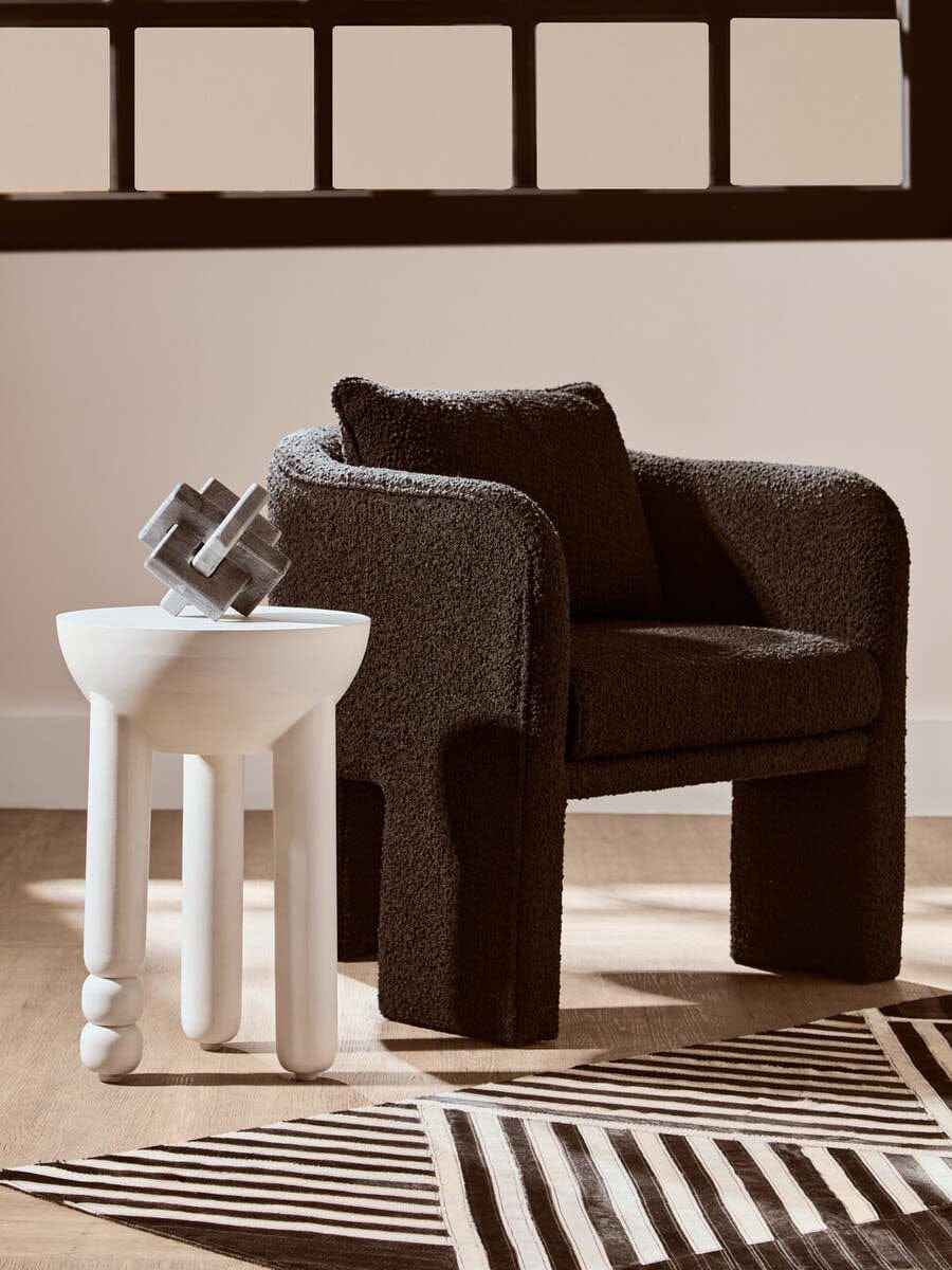 Hamilton Interiors Living Ozzero Black Boucle Curved Armchair House of Isabella UK