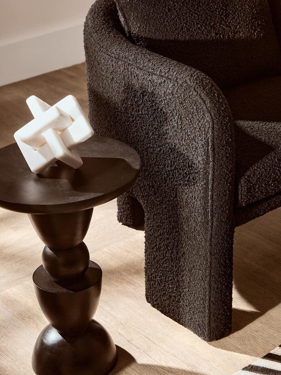 Hamilton Interiors Living Ozzero Black Boucle Curved Armchair House of Isabella UK