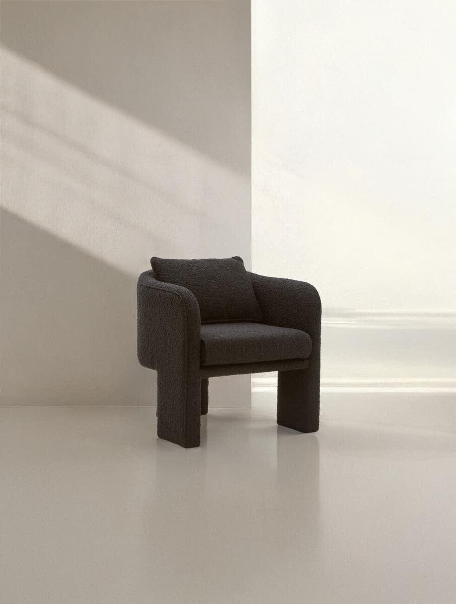 Hamilton Interiors Living Ozzero Black Boucle Curved Armchair House of Isabella UK