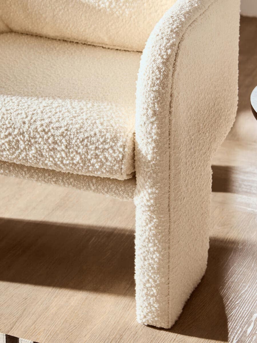 Hamilton Interiors Living Ozzero Ivory Boucle Curved Armchair House of Isabella UK