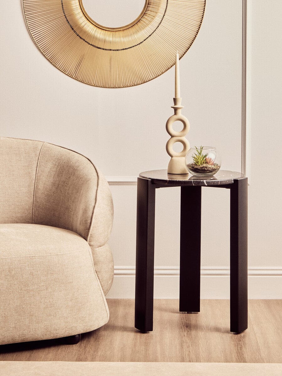 Hamilton Interiors Living Palermo Black Marble Top Round Side Table House of Isabella UK
