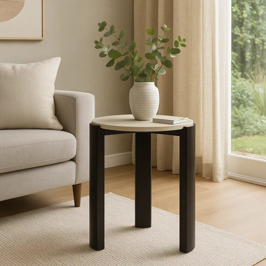 Hamilton Interiors Living Palermo Cream Marble Top Round Side Table House of Isabella UK