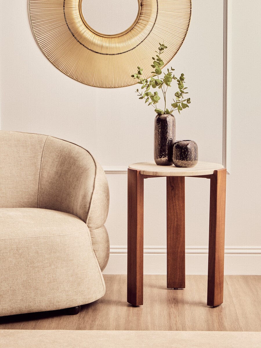 Hamilton Interiors Living Palermo Travertine Top Round Side Table House of Isabella UK