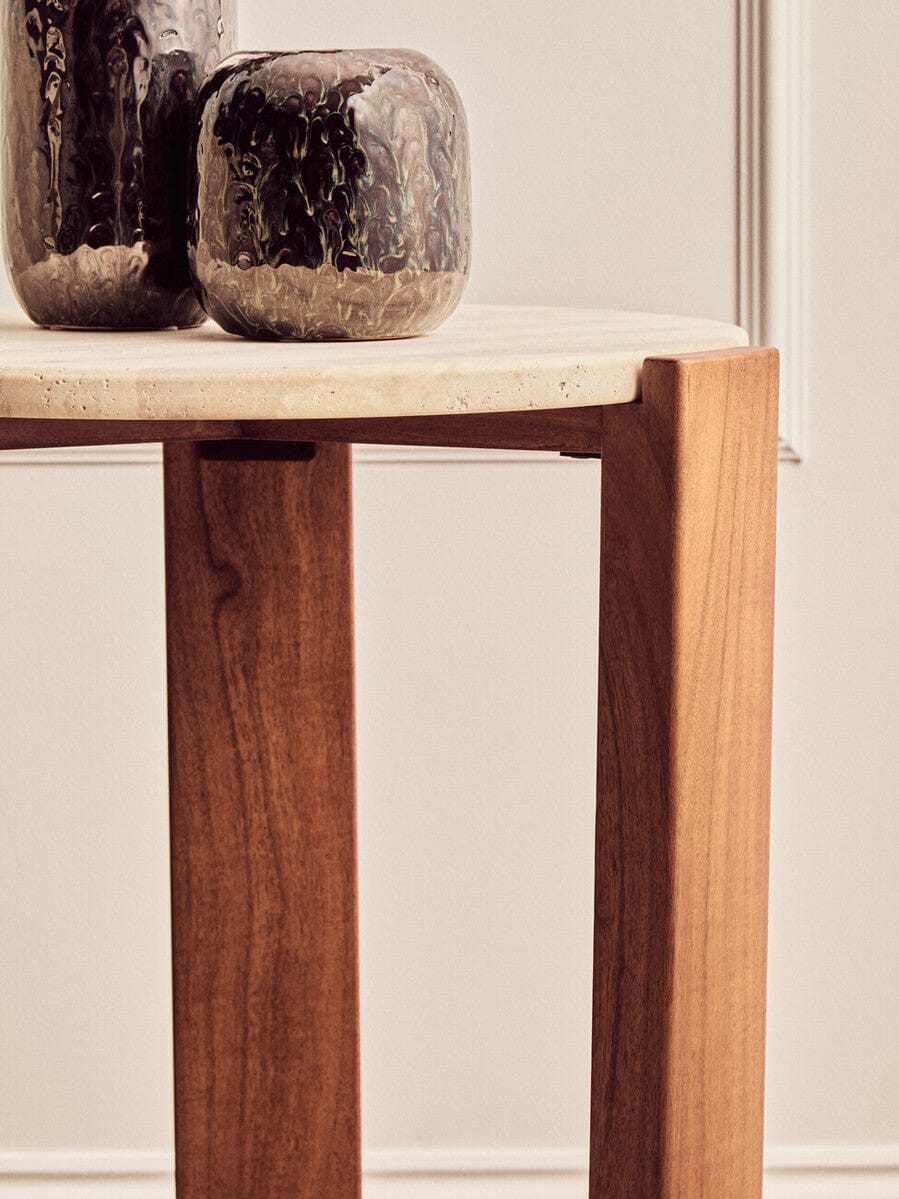 Hamilton Interiors Living Palermo Travertine Top Round Side Table House of Isabella UK