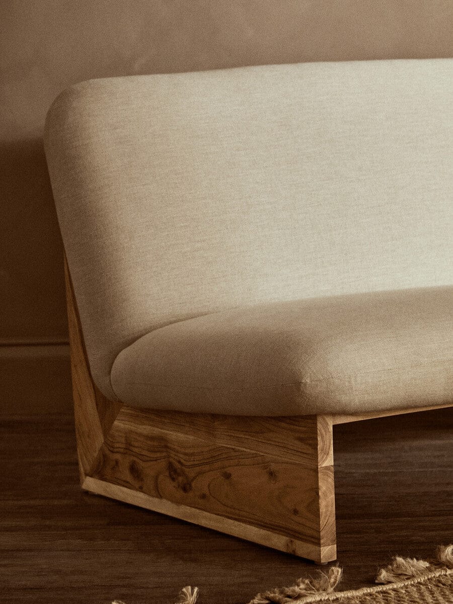 Hamilton Interiors Living Parova Cream Linen Textured 2 Seater Armless Sofa With Wood Base House of Isabella UK