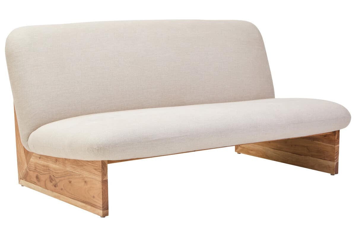 Hamilton Interiors Living Parova Cream Linen Textured 2 Seater Armless Sofa With Wood Base House of Isabella UK