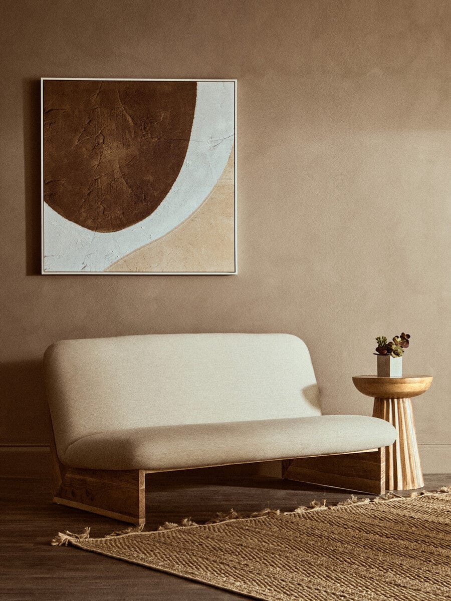 Hamilton Interiors Living Parova Cream Linen Textured 2 Seater Armless Sofa With Wood Base House of Isabella UK