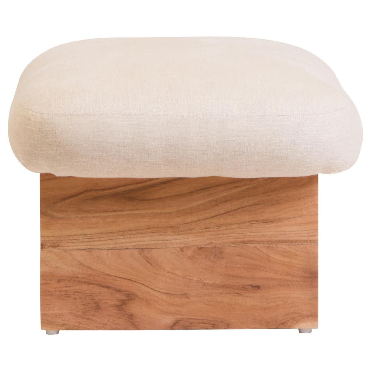 Hamilton Interiors Living Parova Cream Linen Textured Footstool With Wood Base House of Isabella UK