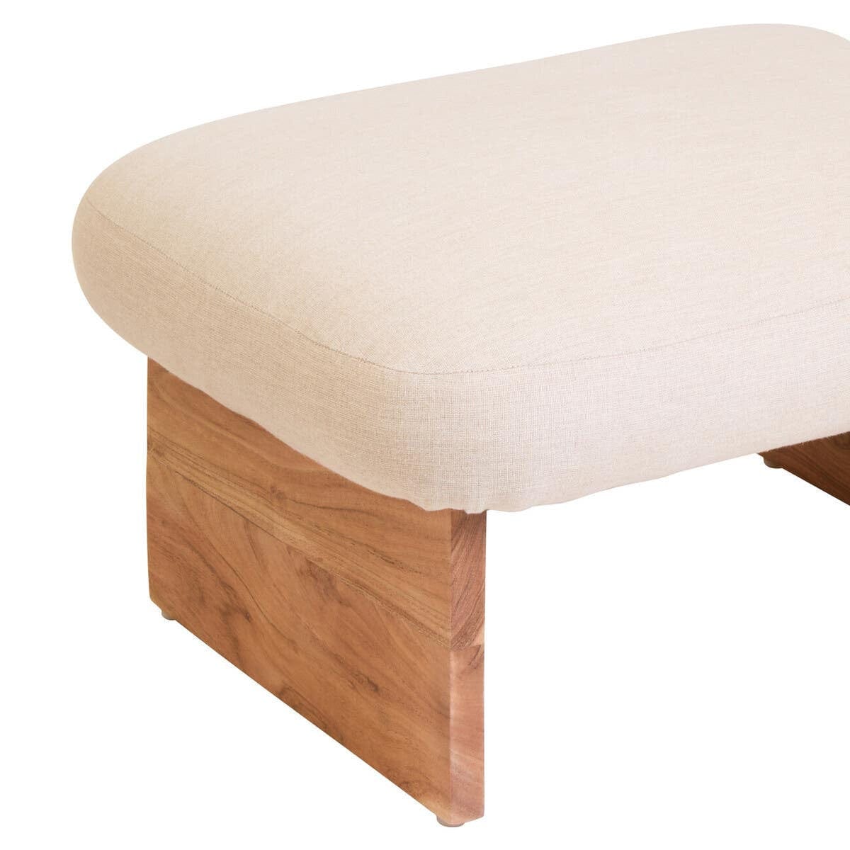 Hamilton Interiors Living Parova Cream Linen Textured Footstool With Wood Base House of Isabella UK
