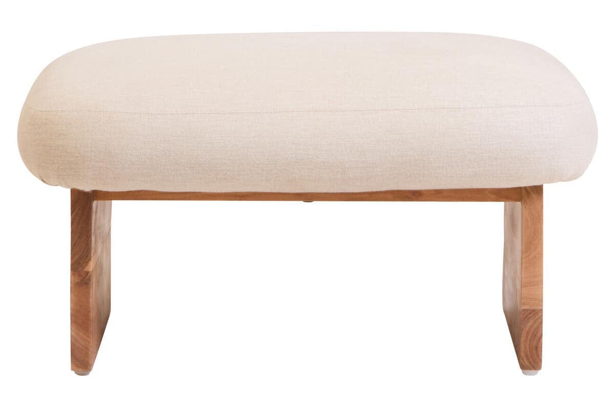 Hamilton Interiors Living Parova Cream Linen Textured Footstool With Wood Base House of Isabella UK