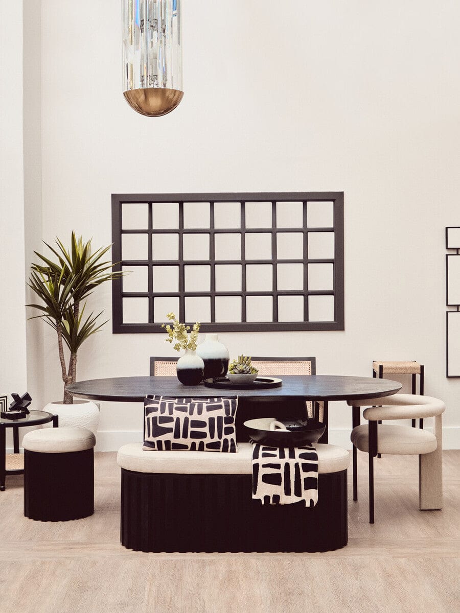 Hamilton Interiors Living Perdoba Black Mango Wood and Cream Linen Stool House of Isabella UK