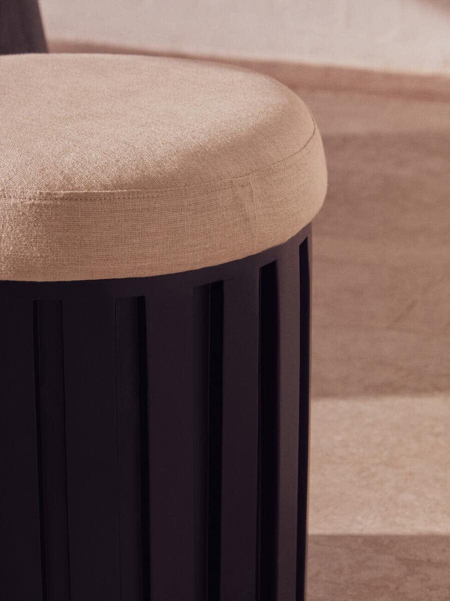 Hamilton Interiors Living Perdoba Black Mango Wood and Cream Linen Stool House of Isabella UK