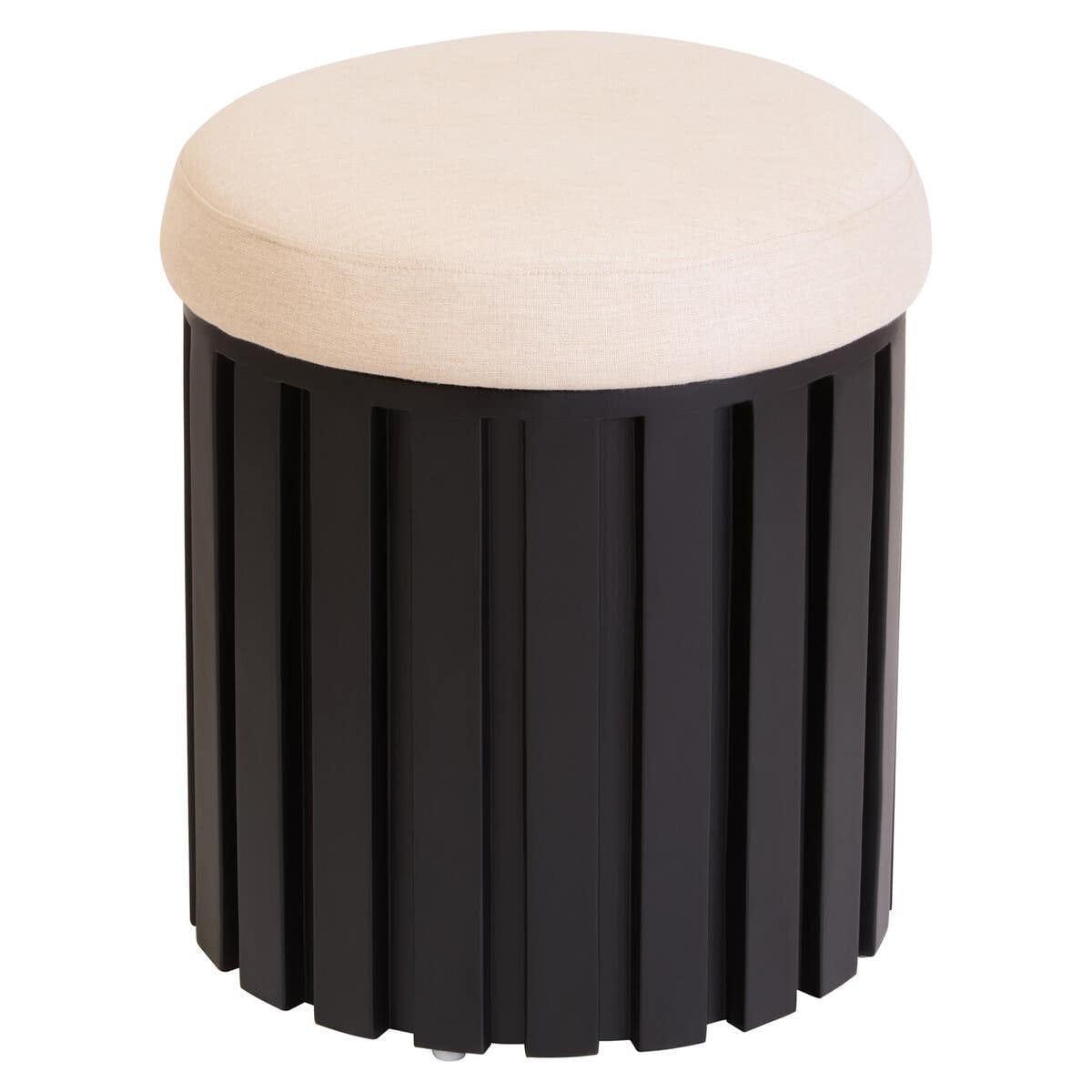 Hamilton Interiors Living Perdoba Black Mango Wood and Cream Linen Stool House of Isabella UK
