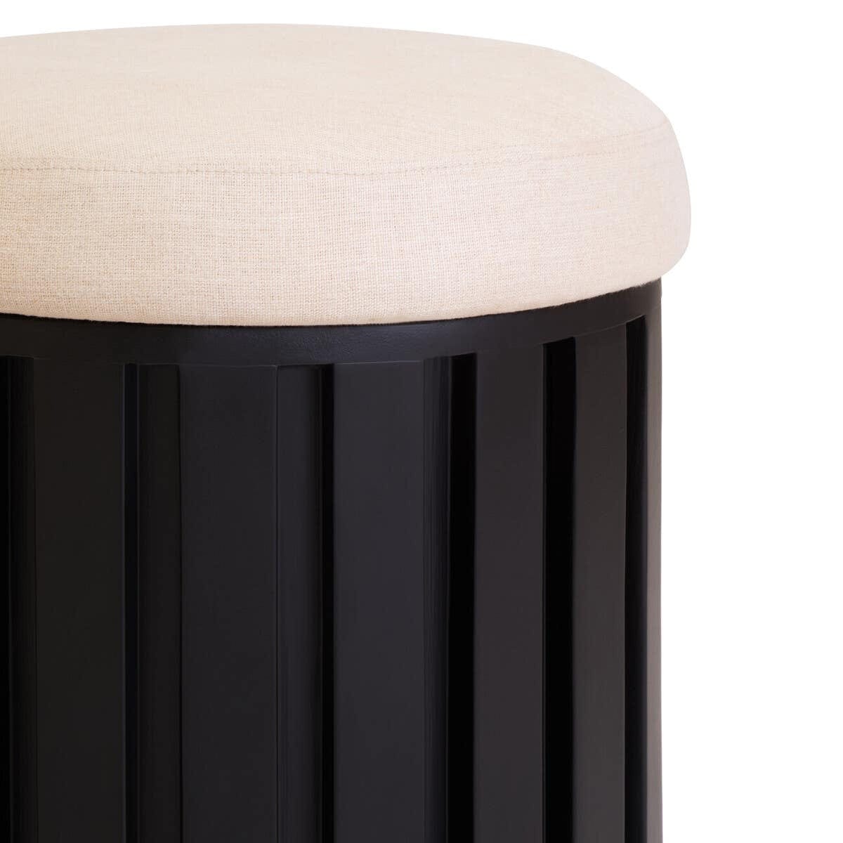 Hamilton Interiors Living Perdoba Black Mango Wood and Cream Linen Stool House of Isabella UK