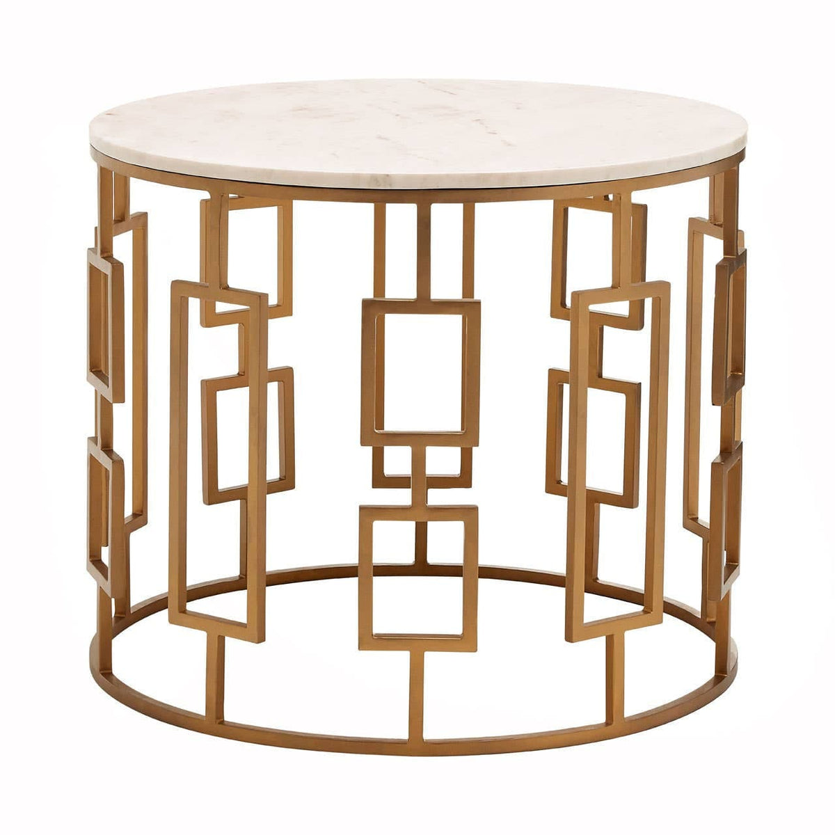 Hamilton Interiors Living Shalimar White Marble Top Side Table with Gold Finish Base House of Isabella UK