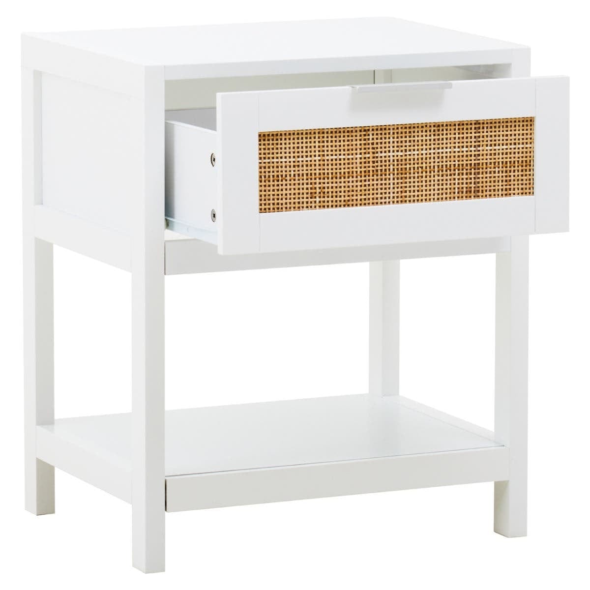 Hamilton Interiors Living Sherman White Wood and Rattan One Drawer Side Table House of Isabella UK