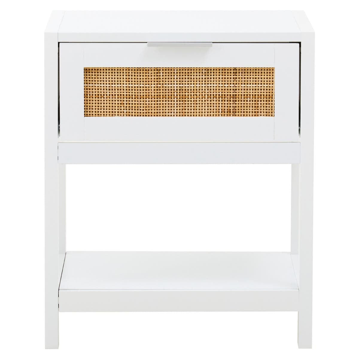 Hamilton Interiors Living Sherman White Wood and Rattan One Drawer Side Table House of Isabella UK