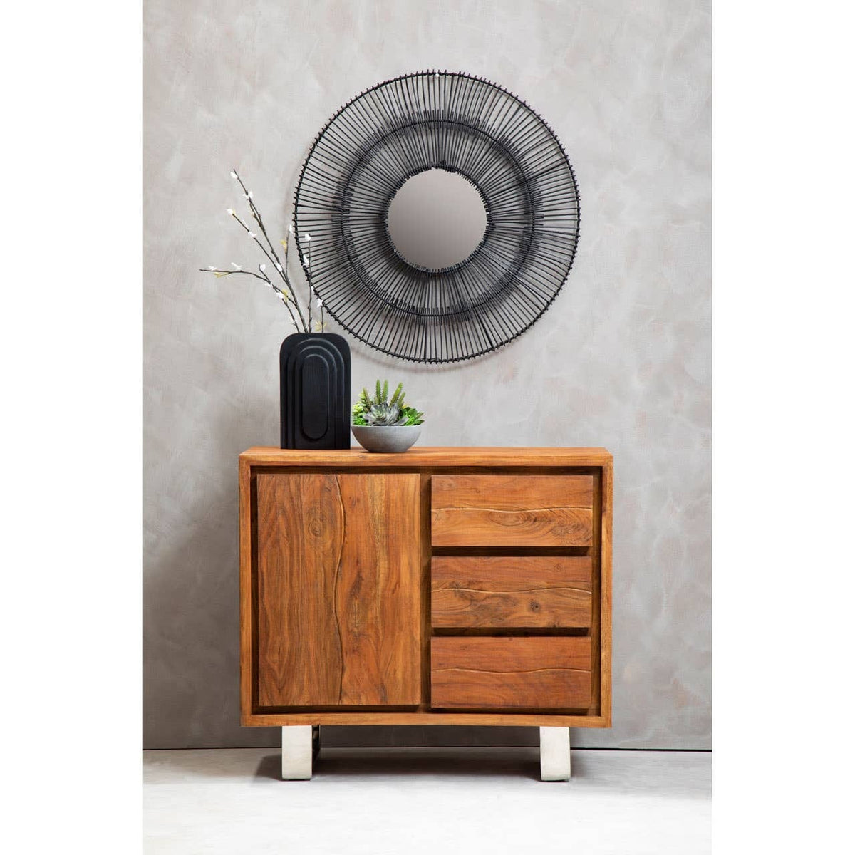 Hamilton Interiors Living Simla Acacia Wood 1 Door and 3 Drawers Sideboard House of Isabella UK