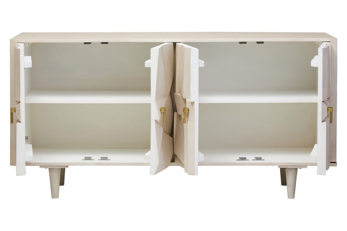 Hamilton Interiors Living Sita Four Door Whitewash Mango Wood Abstract Sideboard House of Isabella UK