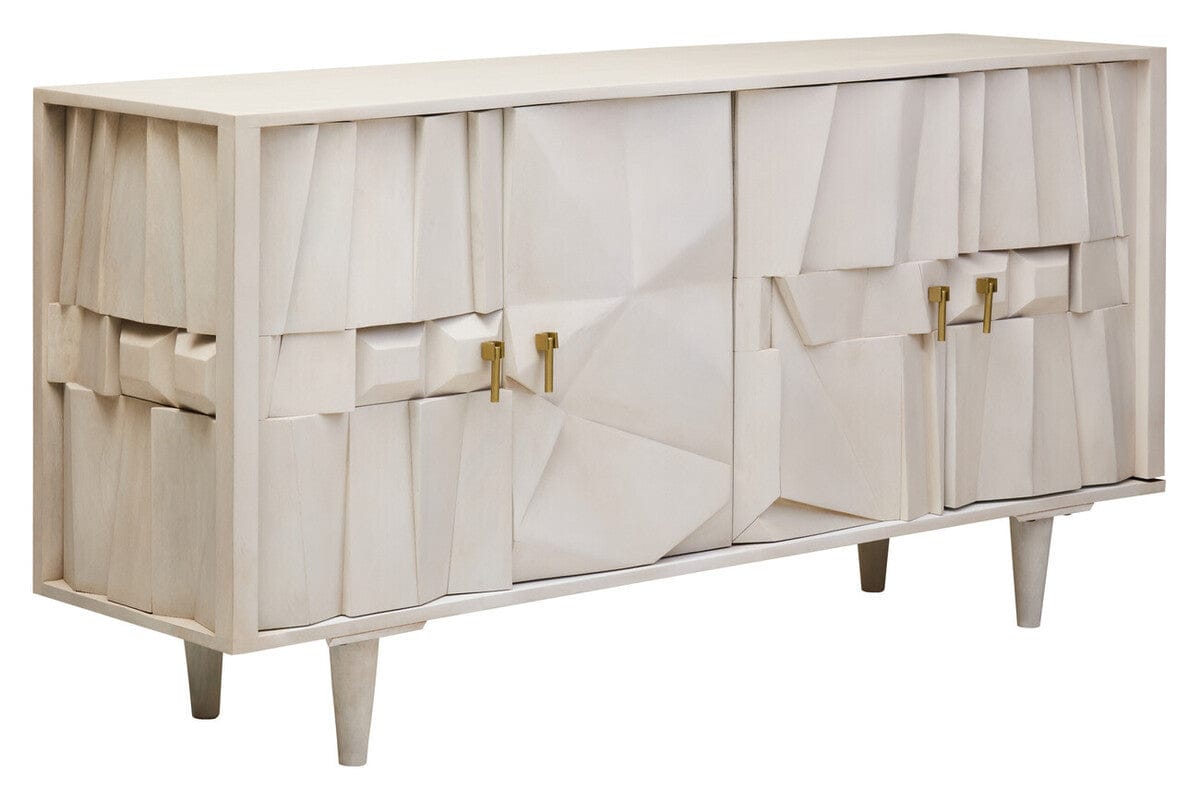 Hamilton Interiors Living Sita Four Door Whitewash Mango Wood Abstract Sideboard House of Isabella UK