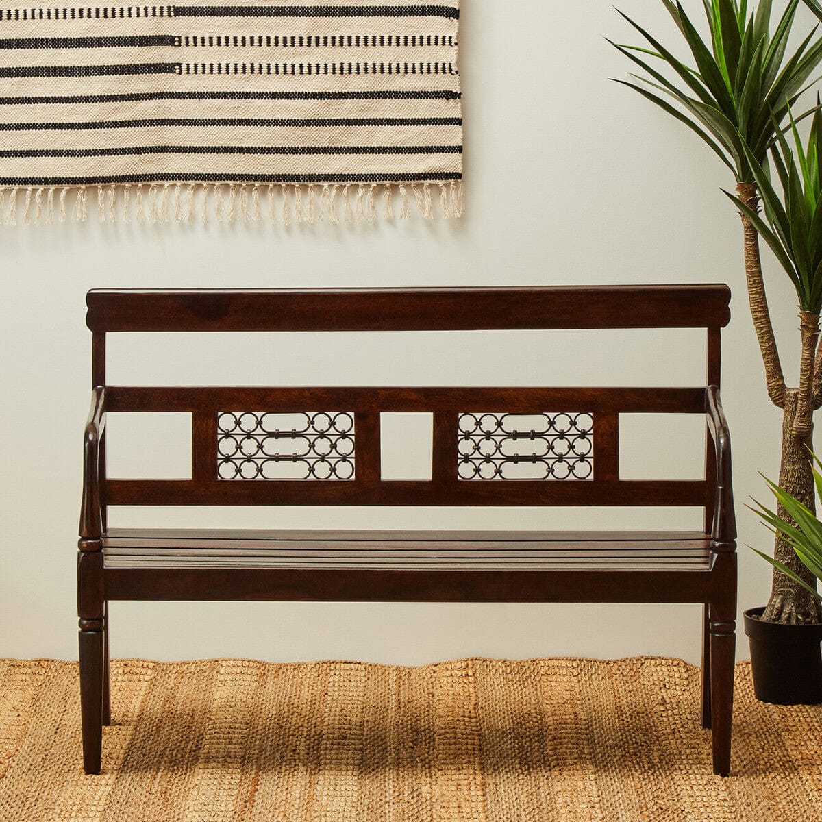 Hamilton Interiors Living Srina Dark Sheesham Wood Bench House of Isabella UK