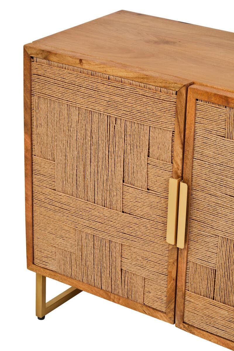 Hamilton Interiors Living Teora Mango Wood Paper Rope Detail Four Door Sideboard House of Isabella UK
