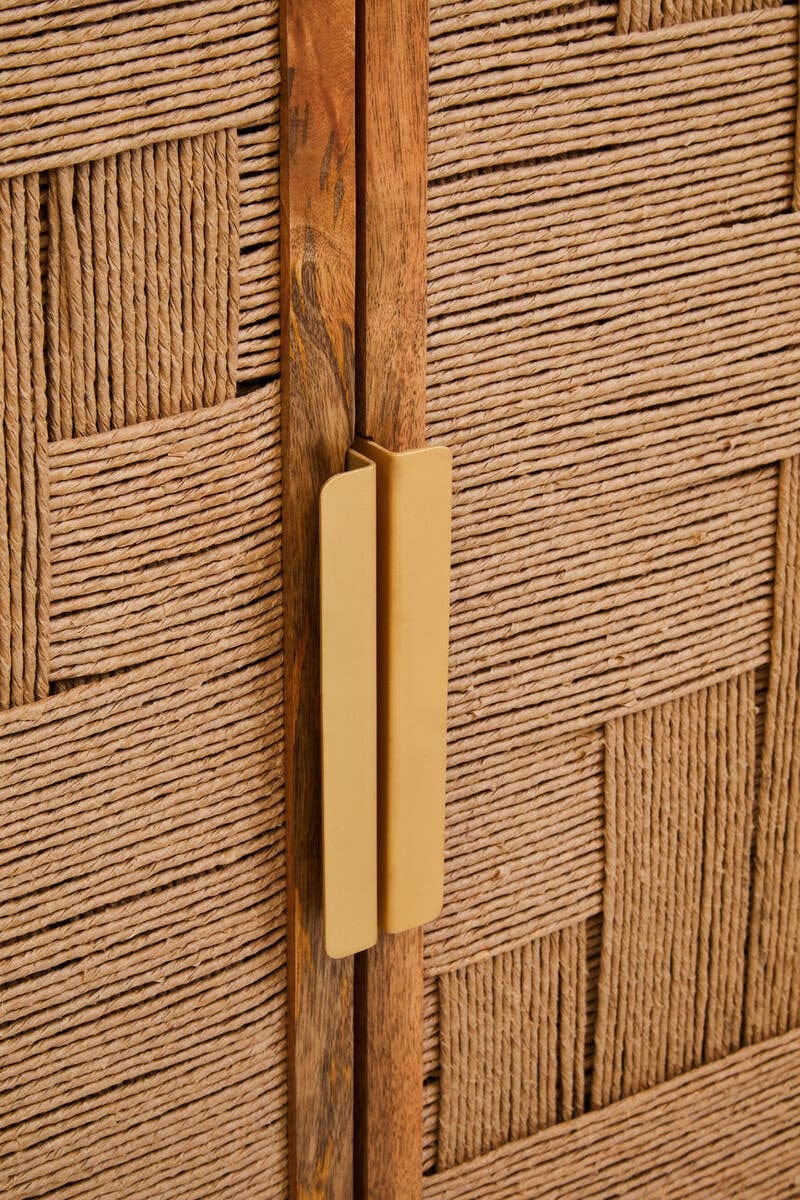 Hamilton Interiors Living Teora Mango Wood Paper Rope Detail Four Door Sideboard House of Isabella UK