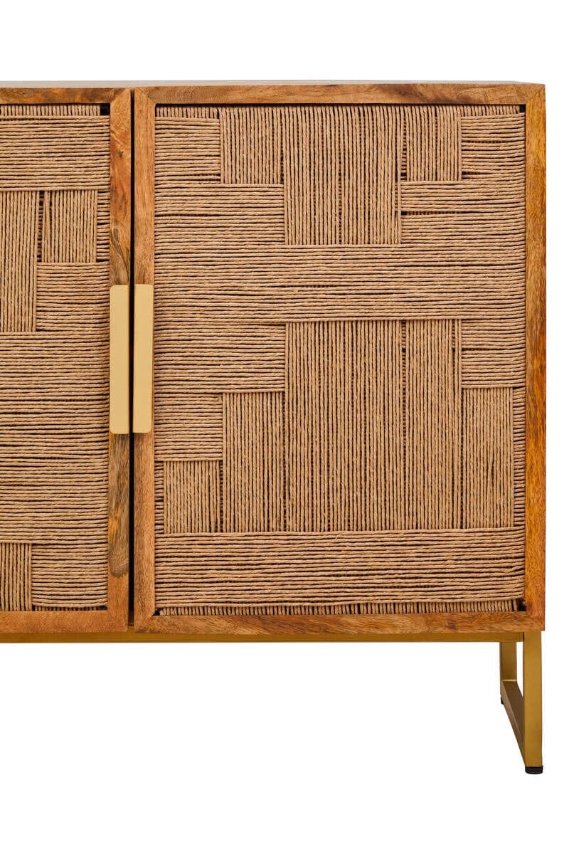 Hamilton Interiors Living Teora Mango Wood Paper Rope Detail Four Door Sideboard House of Isabella UK