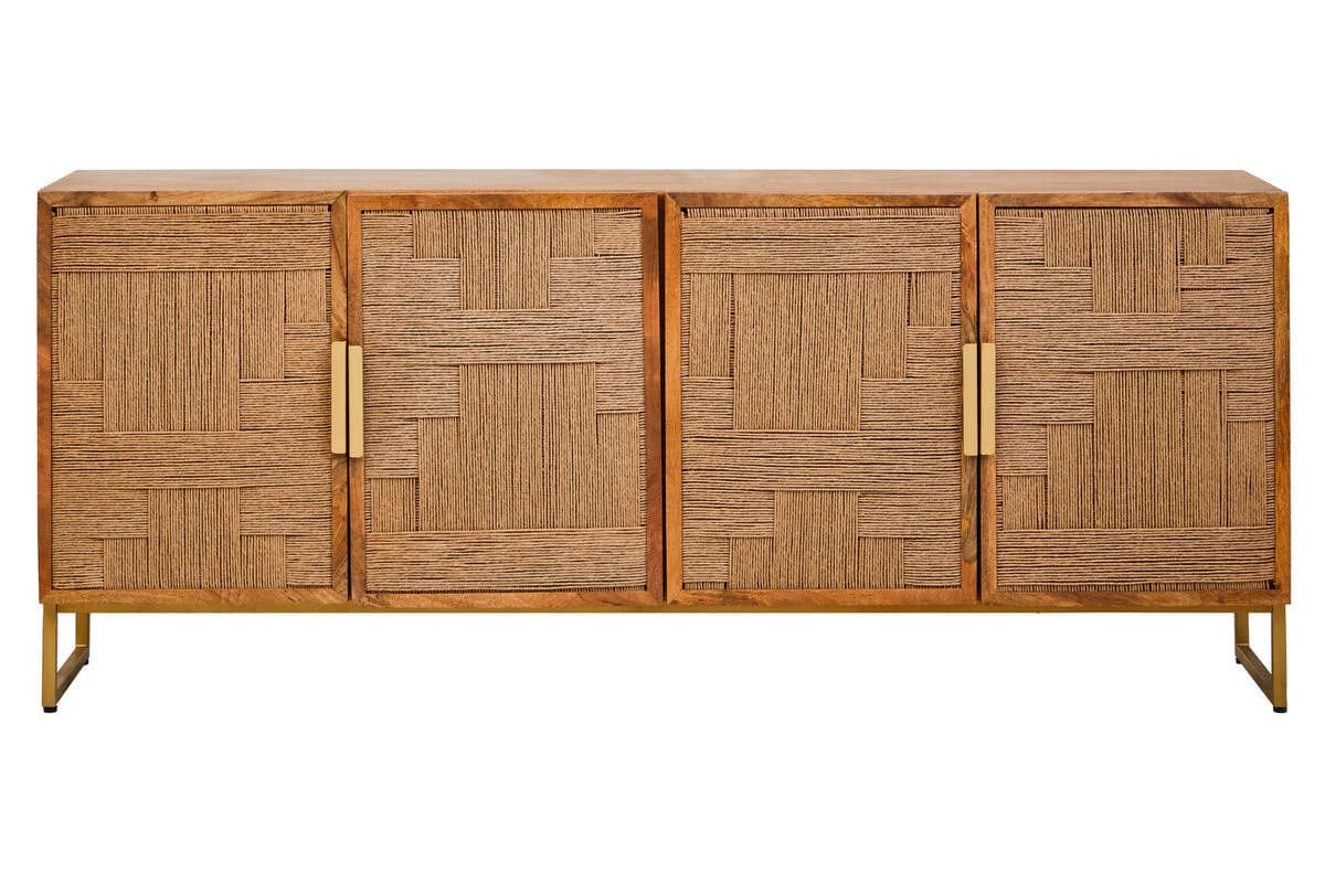 Hamilton Interiors Living Teora Mango Wood Paper Rope Detail Four Door Sideboard House of Isabella UK