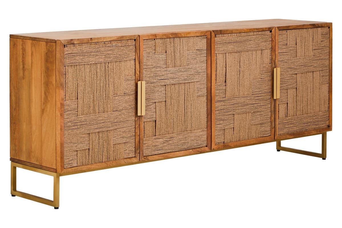 Hamilton Interiors Living Teora Mango Wood Paper Rope Detail Four Door Sideboard House of Isabella UK