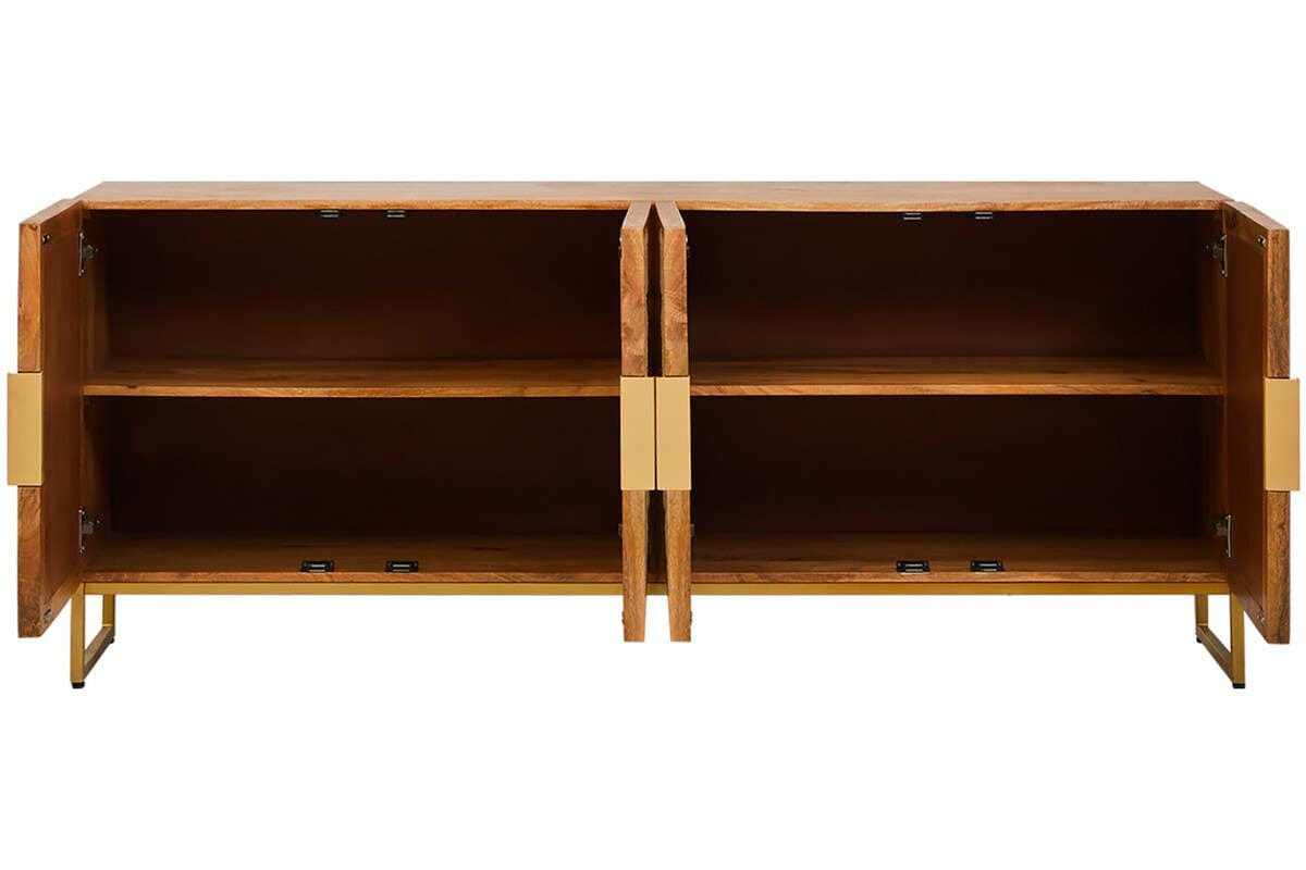 Hamilton Interiors Living Teora Mango Wood Paper Rope Detail Four Door Sideboard House of Isabella UK