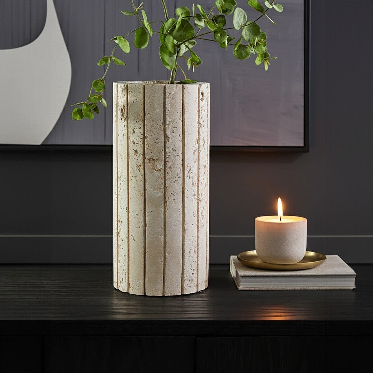 Hamilton Interiors Living Tibor Travertine Ribbed Vase House of Isabella UK