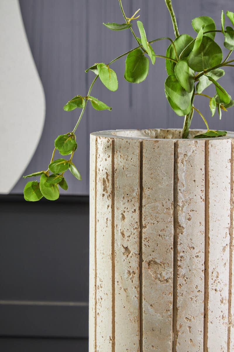 Hamilton Interiors Living Tibor Travertine Ribbed Vase House of Isabella UK