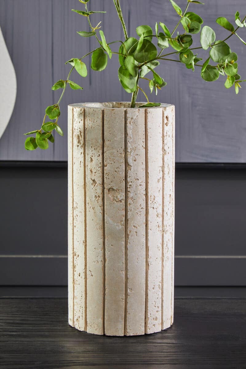 Hamilton Interiors Living Tibor Travertine Ribbed Vase House of Isabella UK