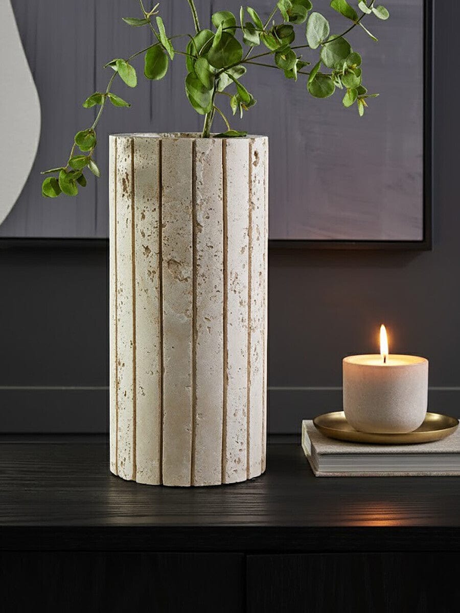 Hamilton Interiors Living Tibor Travertine Ribbed Vase House of Isabella UK