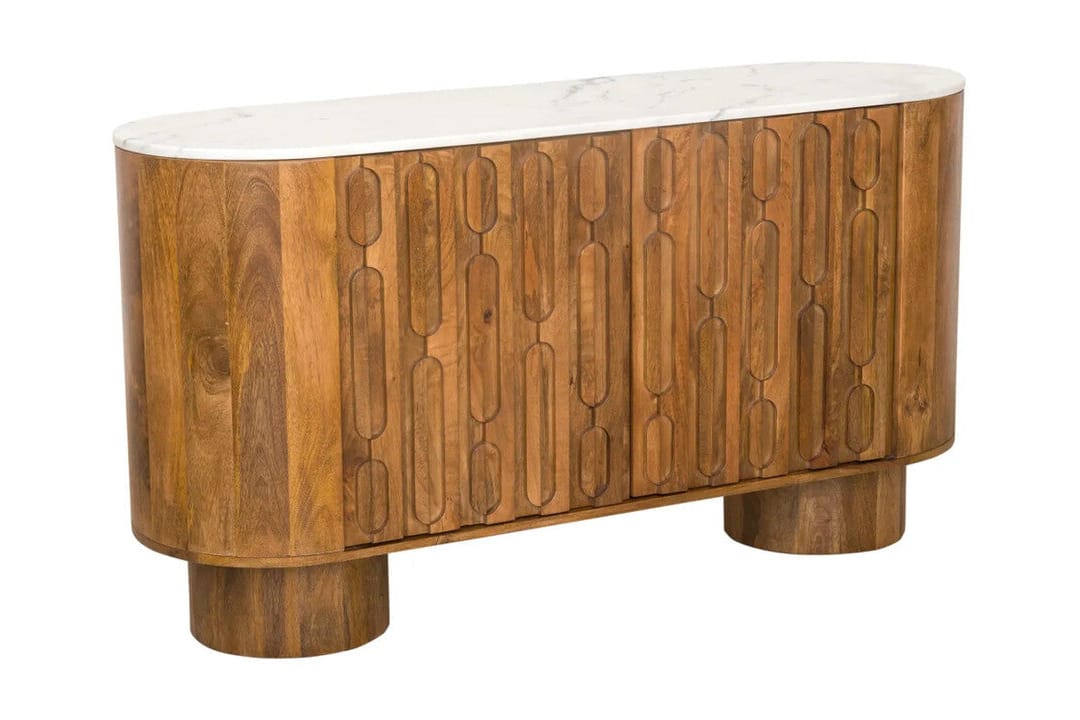 Hamilton Interiors Living Torcino Marble and Carved Mango Wood  Two Door Sideboard House of Isabella UK